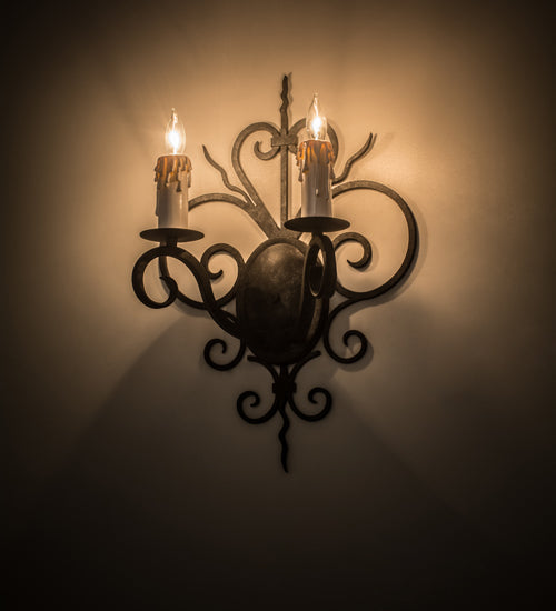 Meyda Lighting Kenneth 14" 2-Light Smoke Wall Sconce With White Faux Candlelight