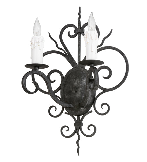 Meyda Lighting Kenneth 14" 2-Light Smoke Wall Sconce With White Faux Candlelight