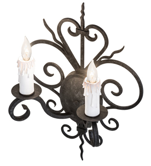 Meyda Lighting Kenneth 14" 2-Light Smoke Wall Sconce With White Faux Candlelight