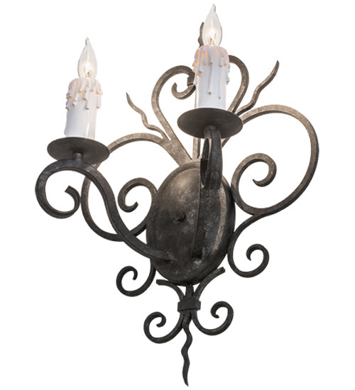 Meyda Lighting Kenneth 14" 2-Light Smoke Wall Sconce With White Faux Candlelight