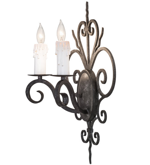 Meyda Lighting Kenneth 14" 2-Light Smoke Wall Sconce With White Faux Candlelight