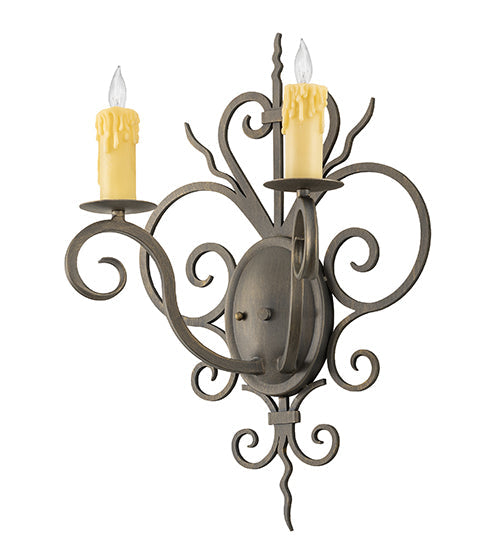 Meyda Lighting Kenneth 15" 2-Light Antique Brass Wall Sconce With Ivory Faux Candlelight