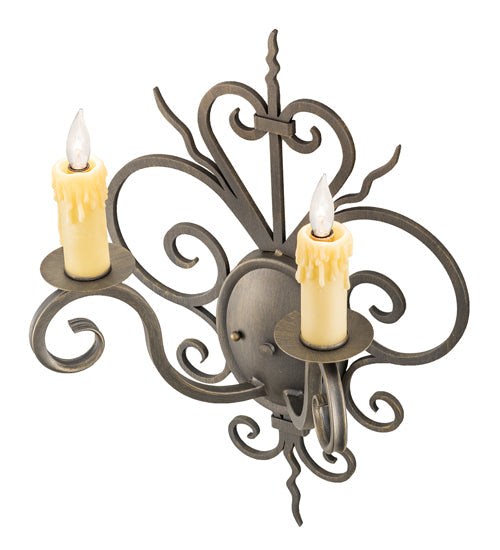 Meyda Lighting Kenneth 15" 2-Light Antique Brass Wall Sconce With Ivory Faux Candlelight