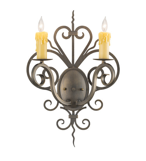 Meyda Lighting Kenneth 15" 2-Light Antique Brass Wall Sconce With Ivory Faux Candlelight