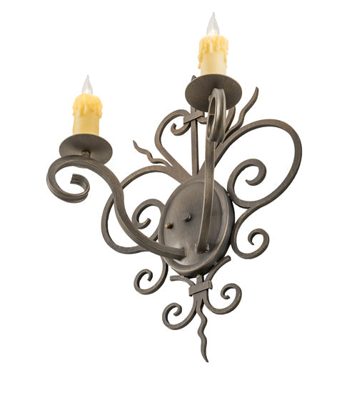 Meyda Lighting Kenneth 15" 2-Light Antique Brass Wall Sconce With Ivory Faux Candlelight