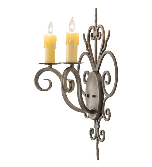 Meyda Lighting Kenneth 15" 2-Light Antique Brass Wall Sconce With Ivory Faux Candlelight