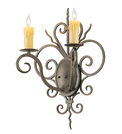 Meyda Lighting Kenneth 15" 2-Light Antique Brass Wall Sconce With Ivory Faux Candlelight