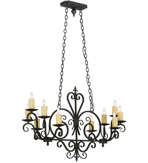 Meyda Lighting Kenneth 42" 10-Light Antique Iron Gate Island Chandelier With Ivory Faux Candlelight