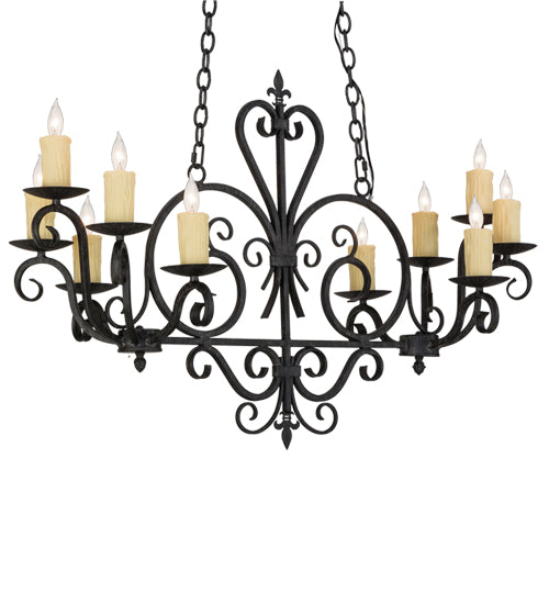 Meyda Lighting Kenneth 42" 10-Light Antique Iron Gate Island Chandelier With Ivory Faux Candlelight