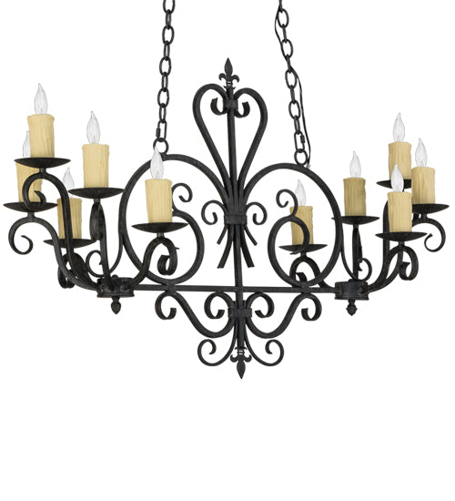 Meyda Lighting Kenneth 42" 10-Light Antique Iron Gate Island Chandelier With Ivory Faux Candlelight