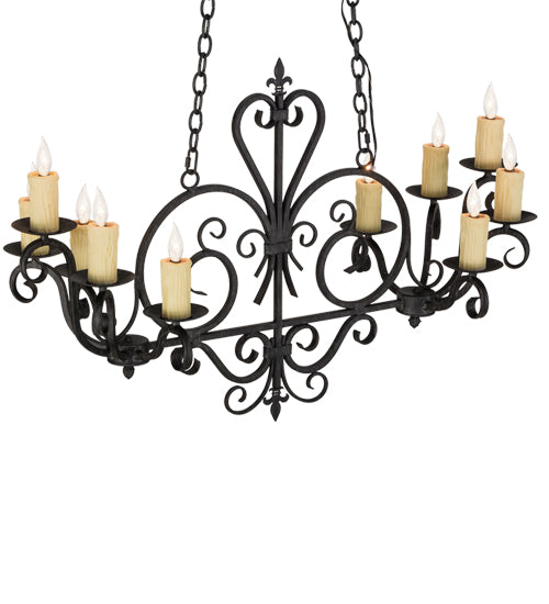Meyda Lighting Kenneth 42" 10-Light Antique Iron Gate Island Chandelier With Ivory Faux Candlelight