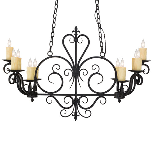 Meyda Lighting Kenneth 42" 10-Light Antique Iron Gate Island Chandelier With Ivory Faux Candlelight