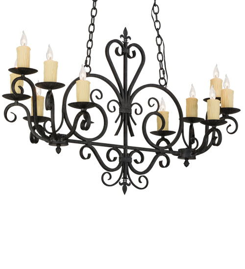 Meyda Lighting Kenneth 42" 10-Light Antique Iron Gate Island Chandelier With Ivory Faux Candlelight