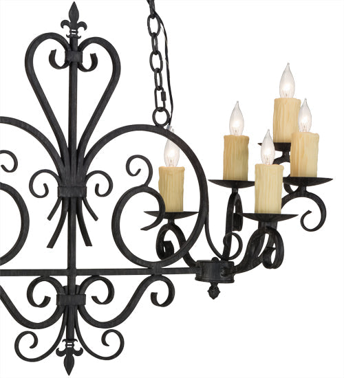Meyda Lighting Kenneth 42" 10-Light Antique Iron Gate Island Chandelier With Ivory Faux Candlelight