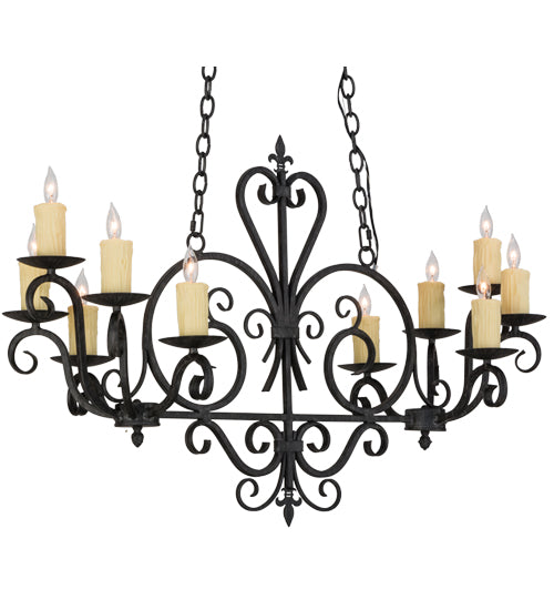Meyda Lighting Kenneth 42" 10-Light Antique Iron Gate Island Chandelier With Ivory Faux Candlelight