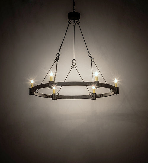 Meyda Lighting Kenosha 190565 36" 6-Light Antique Iron Gate Chandelier With Ivory Faux Candlelight