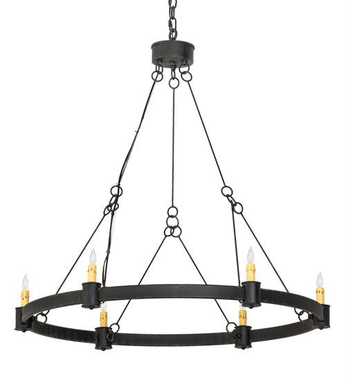 Meyda Lighting Kenosha 190565 36" 6-Light Antique Iron Gate Chandelier With Ivory Faux Candlelight