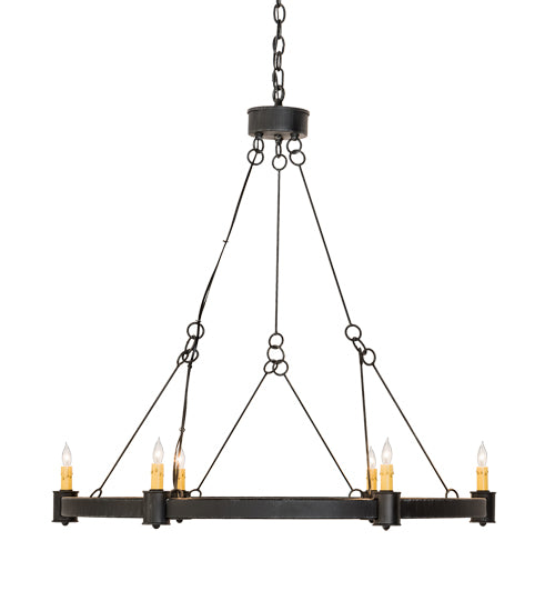 Meyda Lighting Kenosha 190565 36" 6-Light Antique Iron Gate Chandelier With Ivory Faux Candlelight