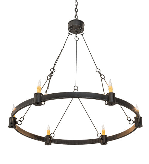 Meyda Lighting Kenosha 190565 36" 6-Light Antique Iron Gate Chandelier With Ivory Faux Candlelight