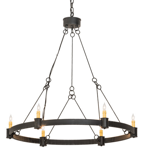 Meyda Lighting Kenosha 190565 36" 6-Light Antique Iron Gate Chandelier With Ivory Faux Candlelight