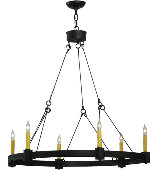 Meyda Lighting Kenosha 36" 6-Light Antique Iron Gate Chandelier With Ivory Faux Candlelight