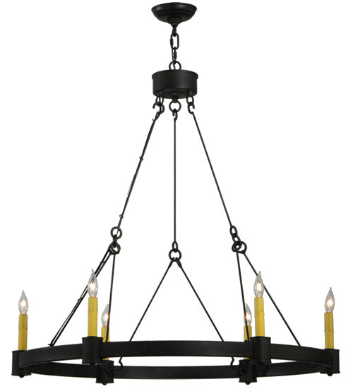 Meyda Lighting Kenosha 36" 6-Light Antique Iron Gate Chandelier With Ivory Faux Candlelight