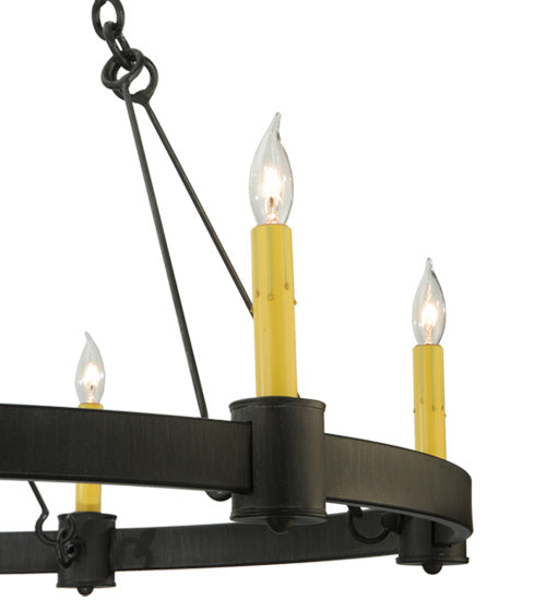 Meyda Lighting Kenosha 36" 6-Light Antique Iron Gate Chandelier With Ivory Faux Candlelight