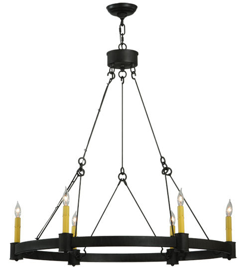 Meyda Lighting Kenosha 36" 6-Light Antique Iron Gate Chandelier With Ivory Faux Candlelight