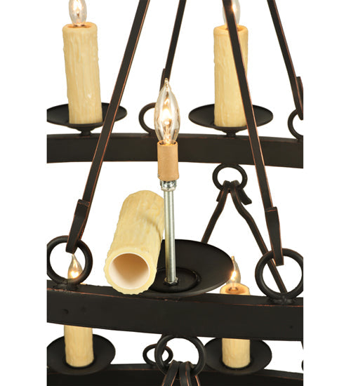 Meyda Lighting Kenosha 60" 28-Light 3-Tier Solar Black & Copper Highlights Chandelier With Ivory Faux Candlelight