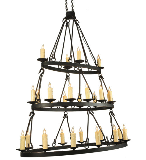 Meyda Lighting Kenosha 60" 28-Light 3-Tier Solar Black & Copper Highlights Chandelier With Ivory Faux Candlelight
