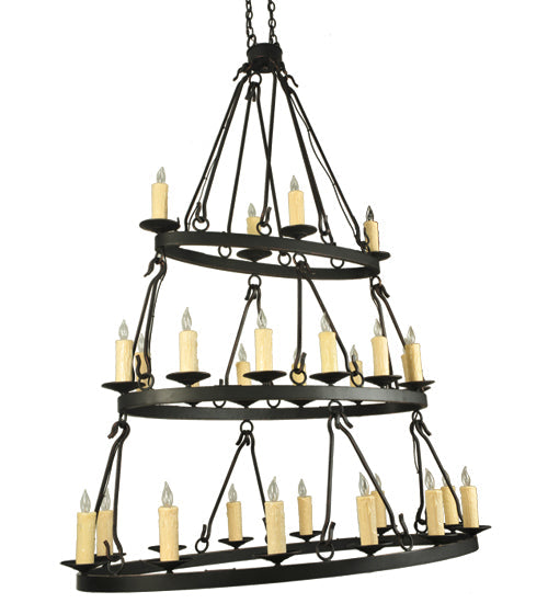 Meyda Lighting Kenosha 60" 28-Light 3-Tier Solar Black & Copper Highlights Chandelier With Ivory Faux Candlelight