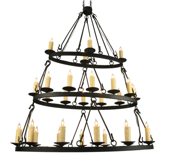 Meyda Lighting Kenosha 60" 28-Light 3-Tier Solar Black & Copper Highlights Chandelier With Ivory Faux Candlelight