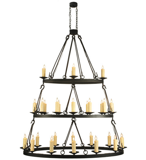 Meyda Lighting Kenosha 60" 28-Light 3-Tier Solar Black & Copper Highlights Chandelier With Ivory Faux Candlelight