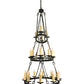 Meyda Lighting Kenosha 60" 28-Light 3-Tier Solar Black & Copper Highlights Chandelier With Ivory Faux Candlelight