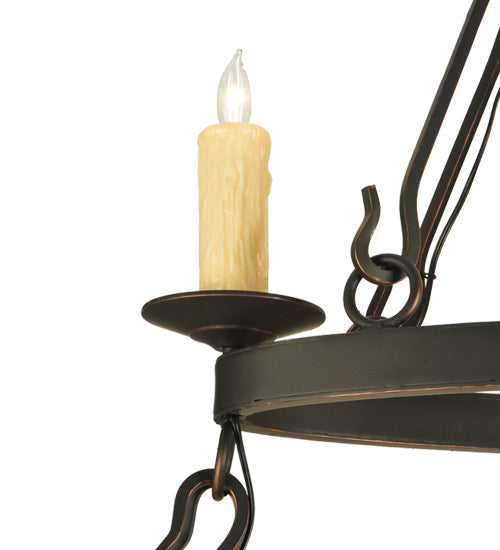 Meyda Lighting Kenosha 60" 28-Light 3-Tier Solar Black & Copper Highlights Chandelier With Ivory Faux Candlelight