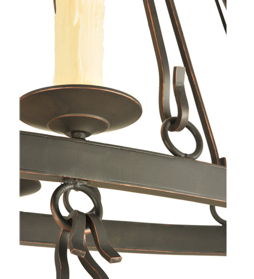 Meyda Lighting Kenosha 60" 28-Light 3-Tier Solar Black & Copper Highlights Chandelier With Ivory Faux Candlelight