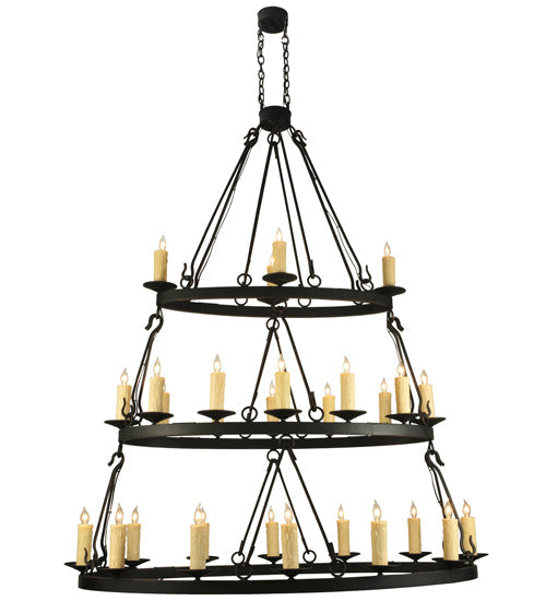 Meyda Lighting Kenosha 60" 28-Light 3-Tier Solar Black & Copper Highlights Chandelier With Ivory Faux Candlelight