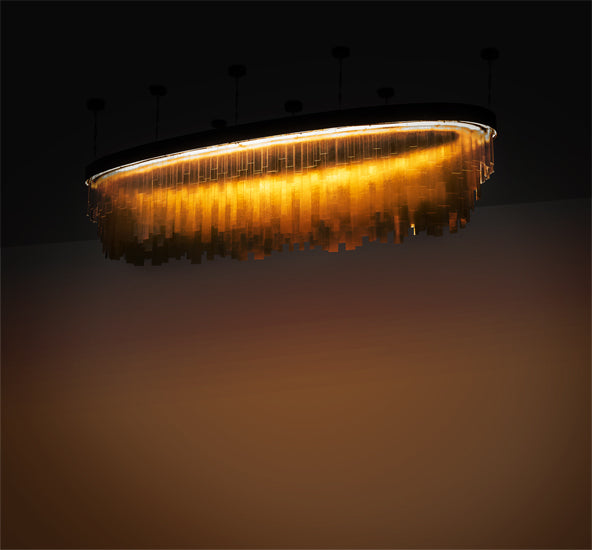 Meyda Lighting Kepley 168" LED Solar Black Chandelier With Amber Rainstone Idalight Shade