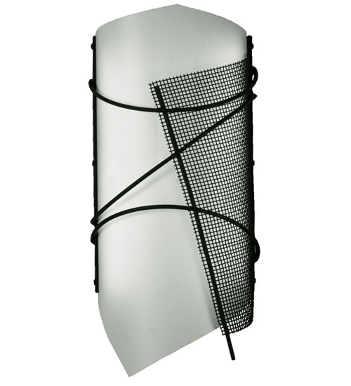 Meyda Lighting Kiltered 8" LED Black Wall Sconce With White and Black Mesh Shade