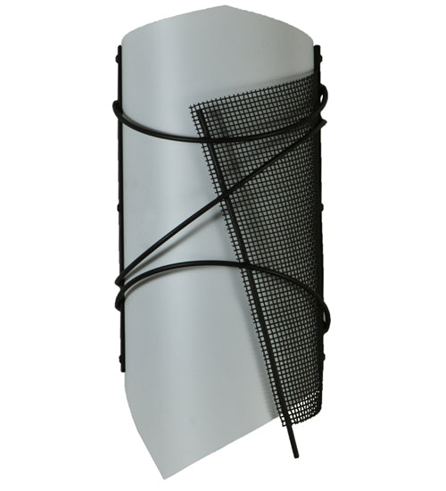 Meyda Lighting Kiltered 8" LED Black Wall Sconce With White and Black Mesh Shade