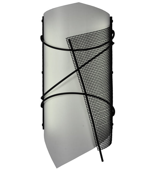 Meyda Lighting Kiltered 8" LED Black Wall Sconce With White and Black Mesh Shade