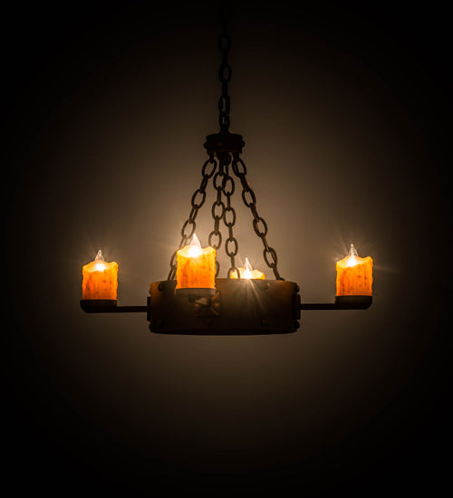 Meyda Lighting Kingston 25" 4-Light Matte Copper Vein Chandelier With Amber Faux Candlelight