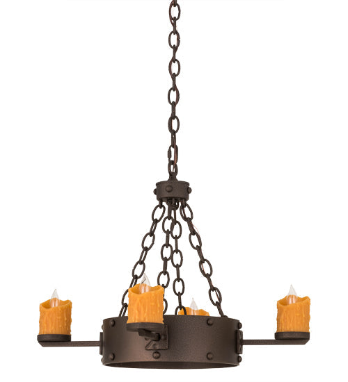 Meyda Lighting Kingston 25" 4-Light Matte Copper Vein Chandelier With Amber Faux Candlelight