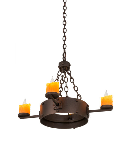 Meyda Lighting Kingston 25" 4-Light Matte Copper Vein Chandelier With Amber Faux Candlelight