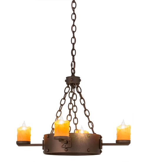 Meyda Lighting Kingston 25" 4-Light Matte Copper Vein Chandelier With Amber Faux Candlelight
