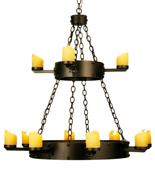 Meyda Lighting Kingston 37" 12-Light 2-Tier Matte Copper Vein Chandelier With Amber Faux Candlelight