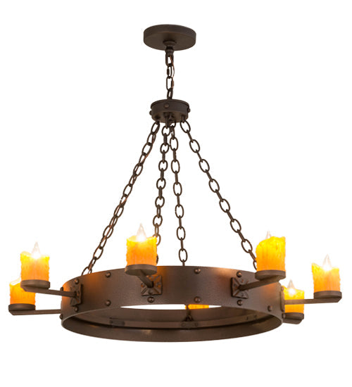 Meyda Lighting Kingston 38" 8-Light Matte Copper Vein Chandelier With Amber Faux Candlelight