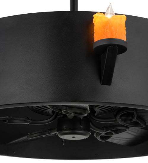 Meyda Lighting Kingston 40" 8-Light Black Chandelier With Amber Faux Candlelight and Fan