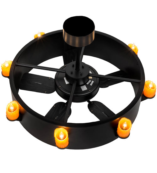 Meyda Lighting Kingston 40" 8-Light Black Chandelier With Amber Faux Candlelight and Fan