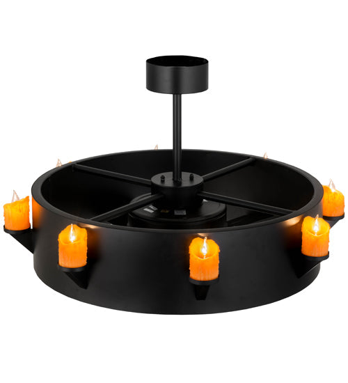 Meyda Lighting Kingston 40" 8-Light Black Chandelier With Amber Faux Candlelight and Fan